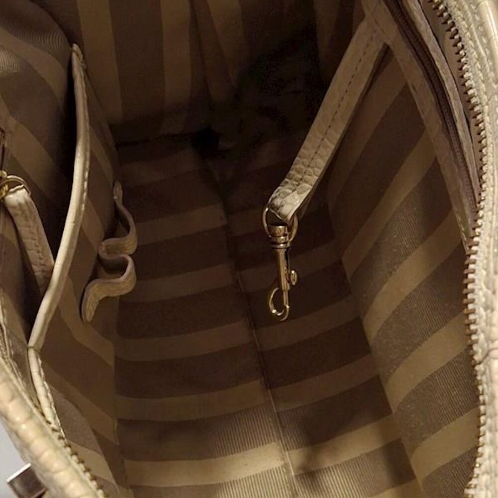 Brahmin Grey/Tan Snakeskin Small Handle Bag with Crossbody Strap - Picture 5 of 5